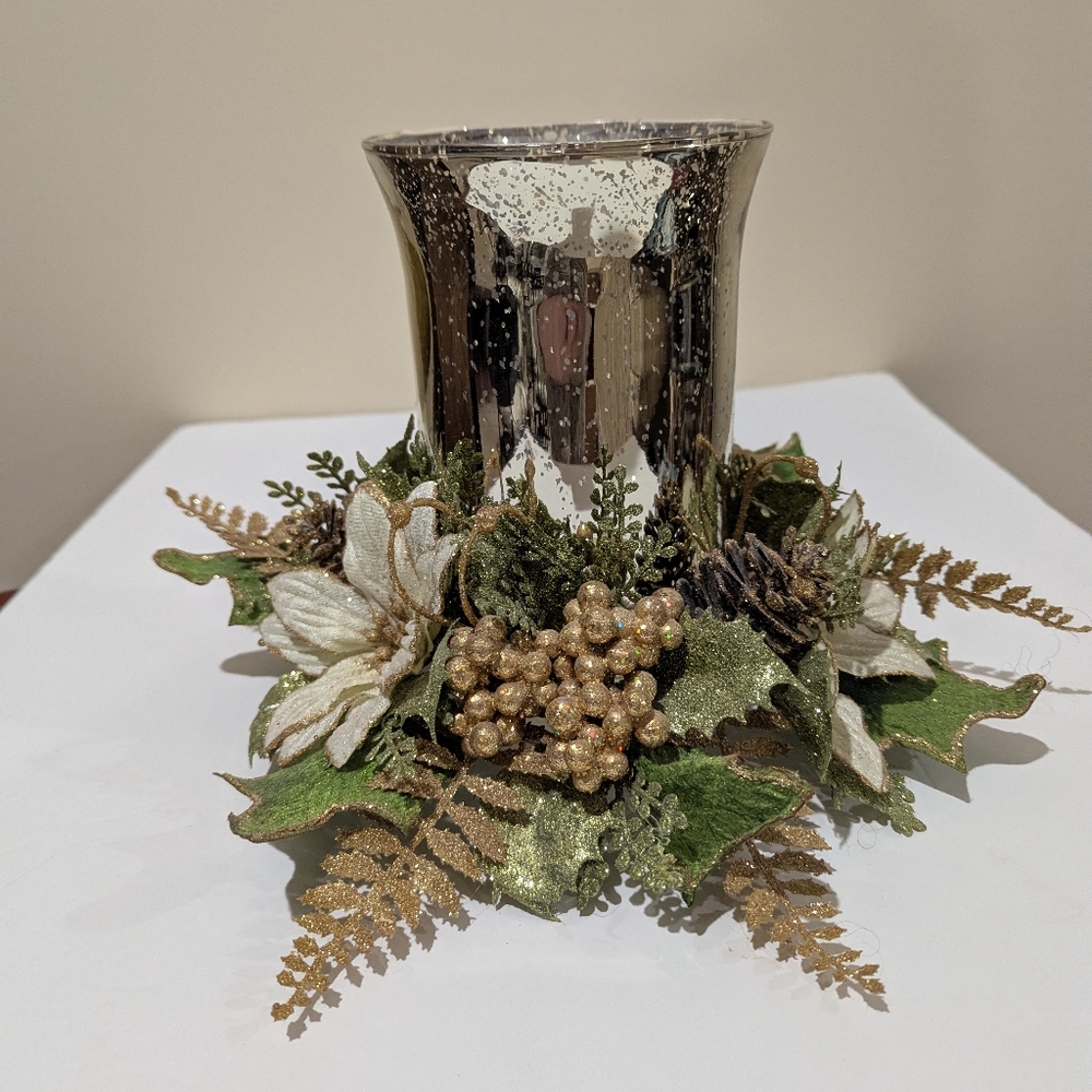 9" Gold Mercury Glass Centerpiece, Winter Theme